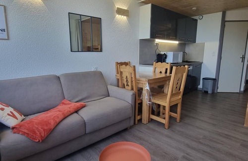 Aime Apartment | 10m from resort center, view mountain, balcony, tv, ski locker, 26m², La Plagne