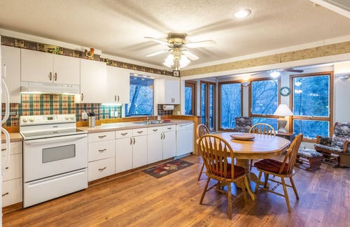 Otto House | 2-story waterfront home with mountain & creek views, decks, grill, fireplace, AC
