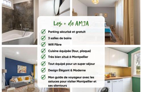 Estanove Apartment | AMJA Proche clinique Saint-Roch apt 3 chambres 3 salles de bain parking gratuit idéal famille groupe coworking 10 min centre ville 10 min plage 5 min sortie autoroute