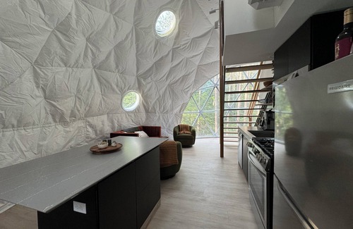 Benzonia Cabin | Aurora Luxury Dome + Hot Tub + Sauna + N MI + Kitchen + Bathroom + King + Queen!