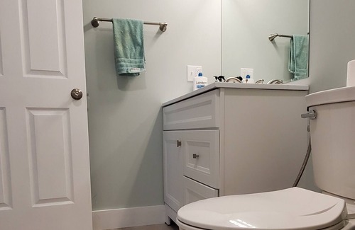 Williston North Condo | Basement Space with bedroom, living room, movie theatre and gym.
