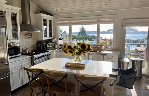 Center Moriches House | Bay front Hamptons home with direct sunsets and private dock with pontoon boat
