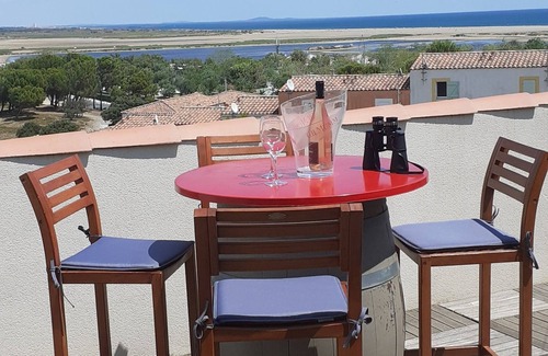 Saint-Pierre-la-Mer Villa | BEACH 5mn. panoramic view : SEA, GARRIGUE .ROOF -TOP. No VIS à VIS