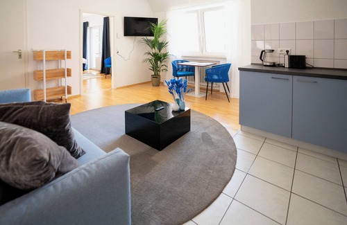 Ulm Apartment | Blue whale, stylish apartment, living room, bedroom, bathroom, kitchen, central in Ulm