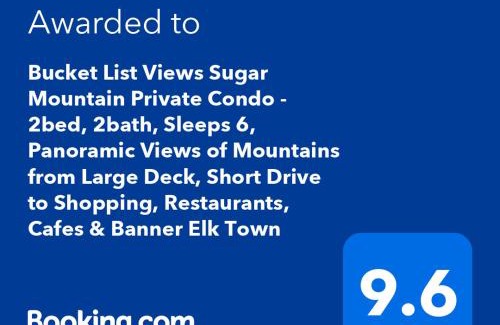 Sugar Mountain Apartment | Bucket List Views Sugar Mountain Private Condo - 2bed, 2bath, Sleeps 6, Panoramic Views of Mountains from Large Deck, Short Drive to Shopping, Restaurants, Cafes & Banner Elk Town
