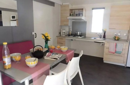 Boisseron House | Campsite Domaine de Gajan * - Mobile home Comfort + LIFE PMR 32m2+TV included (2 bedrooms) - covered terrace - Clim 4 people