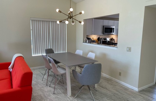Cathedral City Condo | CCCC gated 2BR condo, open modern interior, golf course view, 2 private patios