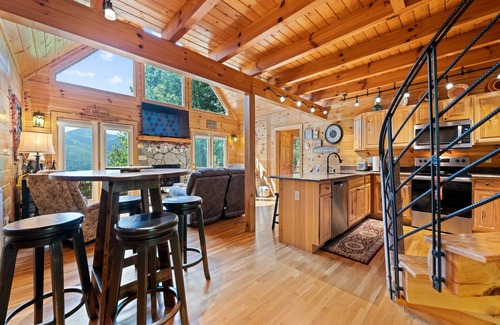 Maggie Valley Cabin | Charming 2 BR Log Home Super Views Paved Access Gravel Drive Hot Tub, & WIFI