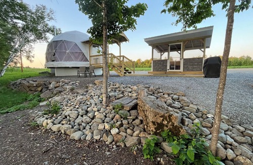 Littleton Cabin | Cozy lakeside glamping dome with fireplace, AC and full bath.