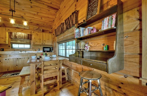 Ellijay Cabin | Cozy Mountain indulges pets amidst scenic vistas, featuring a hot tub, gas fire pit, and seamless WiFi connectivity