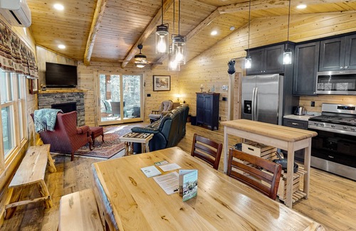 Eastern Vermont Cabin | Enchanting dog-friendly cabin with fireplace, hot tub & washer/dryer