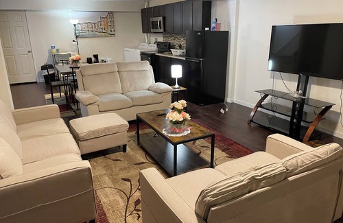 Hudson Apartment | Fully furnished walkout basement apartment with 2 bedrooms, 1 bathroom, kitchen.