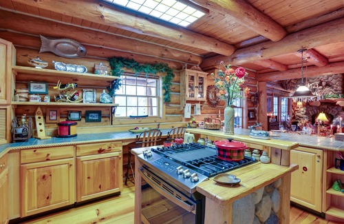 Thompsonville Cabin | Handcrafted Log Home on River Near Crystal Mtn