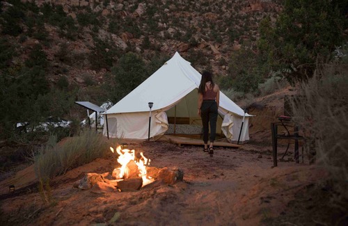Colorado City RV Rental | Heated/cooled king size glamping tent at Zion View Camping!