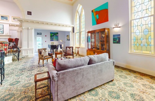 Sandwich House | Historic landmark with renovations, stained glass, game room, & gourmet kitchen