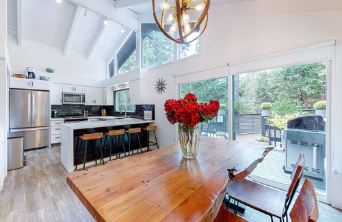 Idyllwild House | Home on private lot with hot tub, firepit, W/D, fireplace, & central AC
