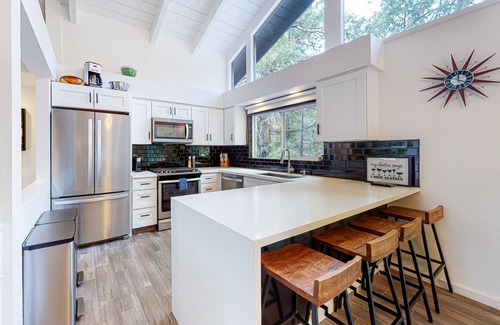 Idyllwild House | Home on private lot with hot tub, firepit, W/D, fireplace, & central AC