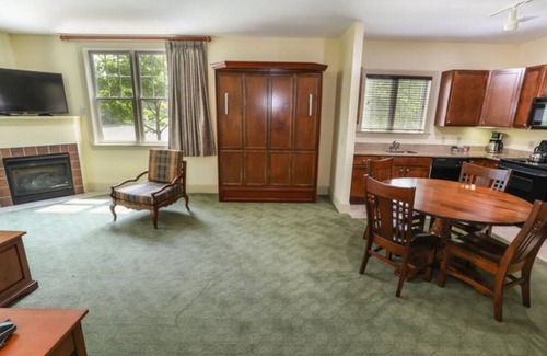 Hunter Condo | Hunter Mountain 1BR Condo | Fireplace & Kitchen