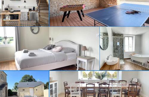 Crouay House | La clairiere Maison spacieuse rénovée joliment décorée tout confort 12 p 2 sdb 2 wc grand jardin clos, belle terrasse aménagée, parking privatif, ping pong baby foot proche Omaha Beach et Bayeux