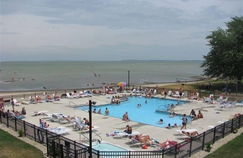 Port Clinton Condo | Lakefront Condo - Pool open after Labor Day, Private Beach, Walk to Jet Express!