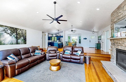 Bumpass House | Lakefront home with two kitchens, a dock, firepit, & pontoon