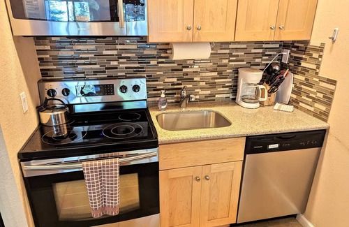 South Lake Tahoe Apartment | Lakeland Village - Private Beach - Large Studio - Tree View, King Bed, Full Kitchen