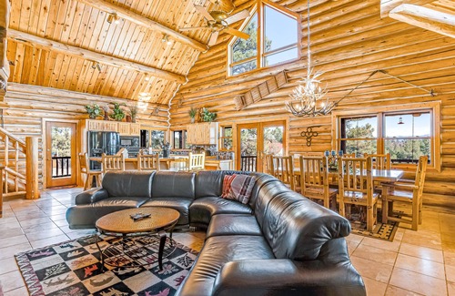 Pagosa Meadows IV Cabin | Luxe lodge w/ amazing mountain view, hot tub, game room & deck - near golf