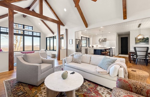 Laurel Park House | Luxe mountain-view retreat with private hot tub, covered deck, & chef's kitchen