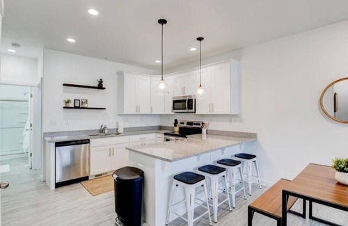 Vineyard House | Modern Kitchen and Living Room, King Bed