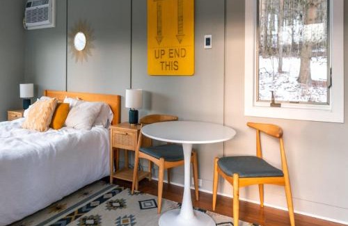 Johnson House | Modern Tiny House with hot tub & river near Stowe