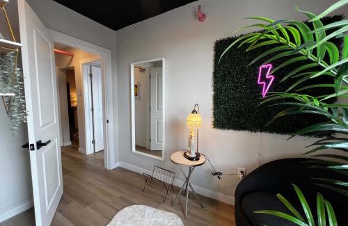 Downtown Apartment | Pink Sunrise Energetic Studio #7 at Ports on Portland, King Bed and Bold Decor
