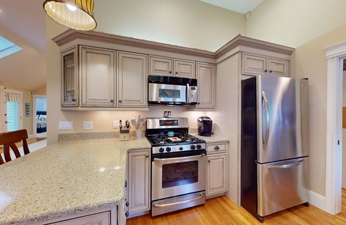 Mashpee House | Private pool close to beach with cabana, grill, AC, and patio