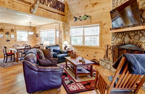 Suches House | Riverfront duplex w/ mountain view, deck, private hot tub, games loft & WiFi