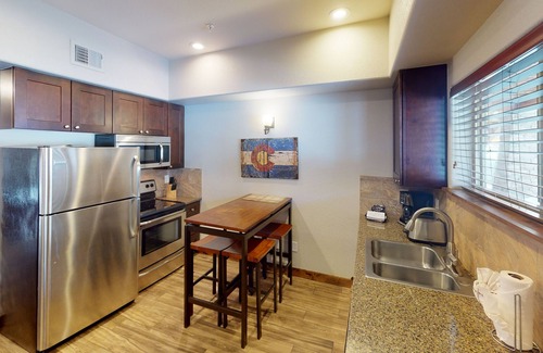 Estes Park Condo | Riverfront unit, steps from pool & hot tubs. 5-minute walk to restaurants & shop