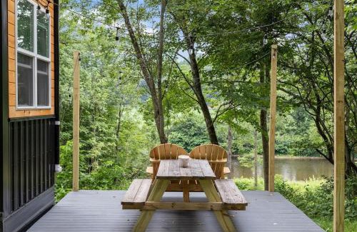 Johnson House | Riverside Tiny House with hot tub near Stowe