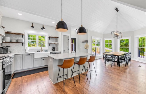 Moneta House | Sandy Bottom Cove, New Lakefront Luxury w/Covered Decks + Heated Salt Pool, Beach, Hot Tub, Dock!