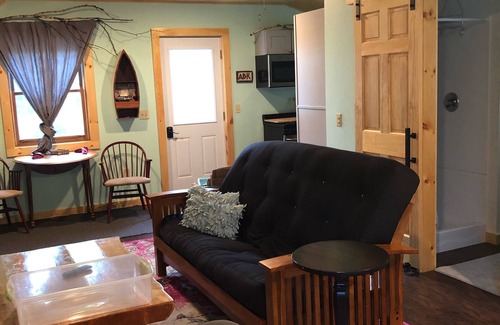 Bloomingdale Apartment | Saranac Lake Adirondack Modern Loft-fire pit, river access, 100 acre forest