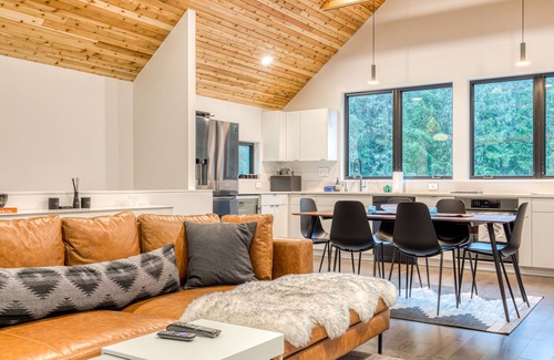 Government Camp House | Sleek, Modern Home in Town with Forest Views, Fire Table, WiFi - Walk to Skiing