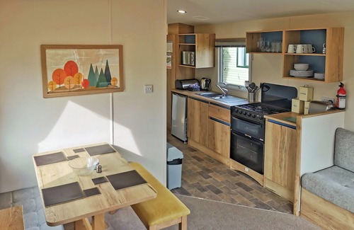 Llanllwchaiarn House | Spacious and well presented, 12-ft wide caravan with one double and one twin bedroom.