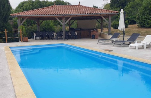 Bussiere-Galant House | Stunning pool & outdoor kitchen in village. Bliss! Sleeps 14 in flexible space.