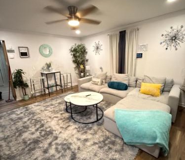Atlantic City House | Stylish Cozy Quiet Family Retreat and Romantic getaway Sleeps up to 7 with Fast Wifi, Free Parking, Work station, Alexa enabled, Fenced in Backyard for Pets Grill Party Patio, Porch, Beach, Canal, stadium,Boardwalk Restaurants, and much more!