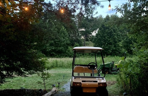 Weaverville RV Rental | The Moonlight - Glamping with Golf Cart and Soaking Tub on Homestead