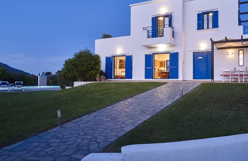 Pefkos Villa | Villa for six. Large pool, sea views, lawned gardens. Near beach and amenities.