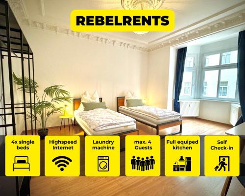 #1 RebelRents - 4P - Apartment Smart-TV - WLAN - voll ausgestattete Küche