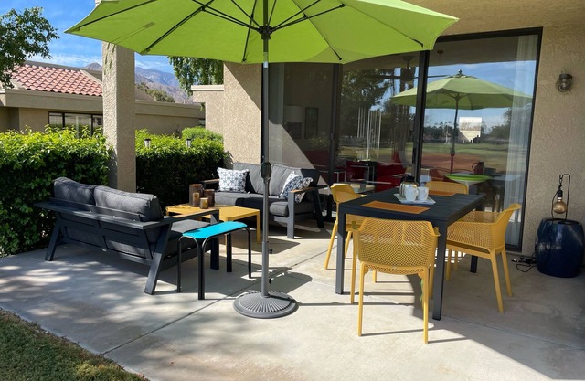CCCC gated 2BR condo, open modern interior, golf course view, 2 private patios