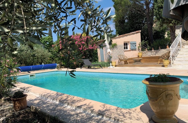 Charming villa with beautiful garden with trees and lovely view 300 m from the village.