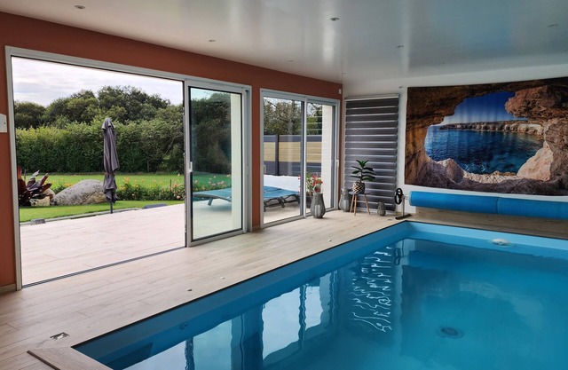 Contemporary single storey villa with indoor pool, 150m from the beach