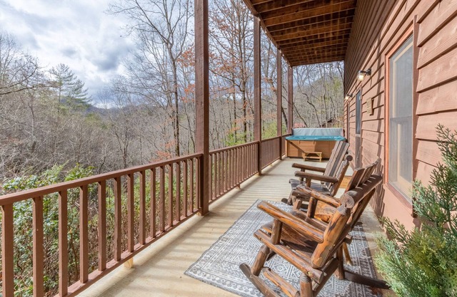 Dog-friend mtn home near pond with private hot tub, fireplace, decks, & firepit