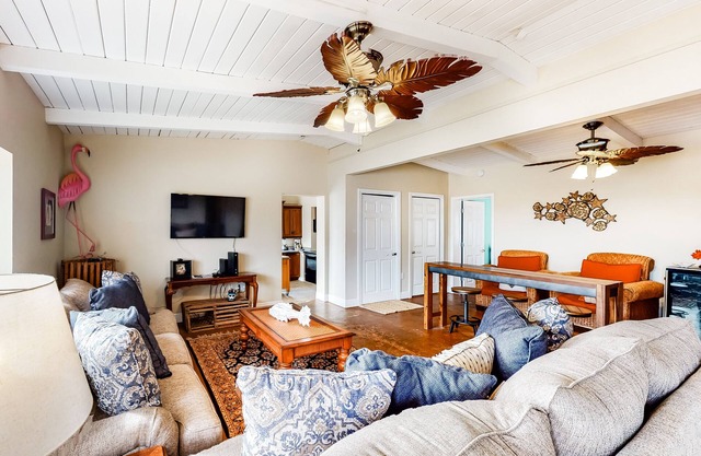 Dog-friendly beach home with expansive deck, amazing views, & outdoor shower