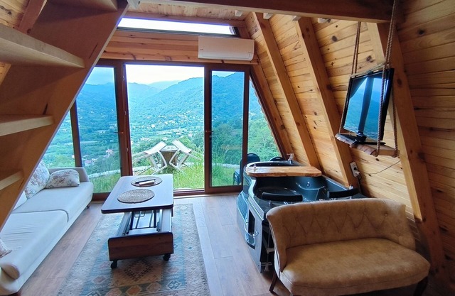 Evi are Completely First Class Wood and Have a Fireplace. You can Sleep in Front